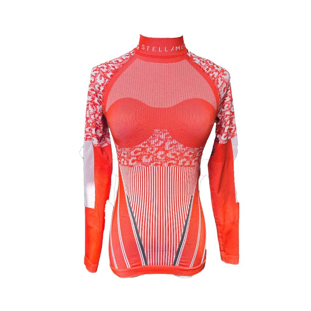 ADIDAS X STELLA MCCARTNEY Mesh-trimmed printed jersey top turtleneck Sz S